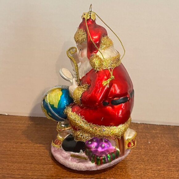 Mark Roberts Glass Ornament Santa with Magnifying Glass and Globe - Picture 6 of 7